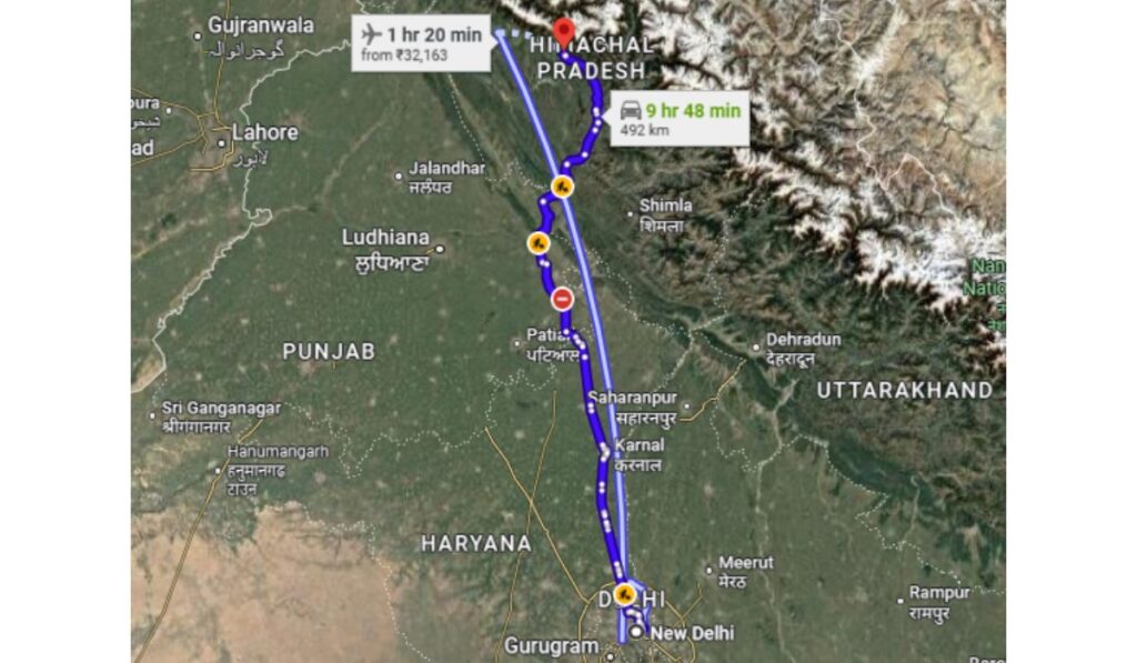 Distance from Delhi to Bir Billing and Overview