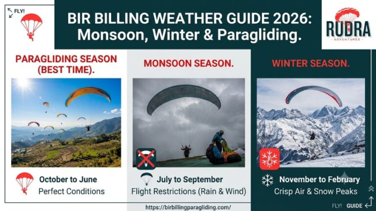 Bir Billing weather guide 2026 showing monthly temperature and rainfall for paragliding